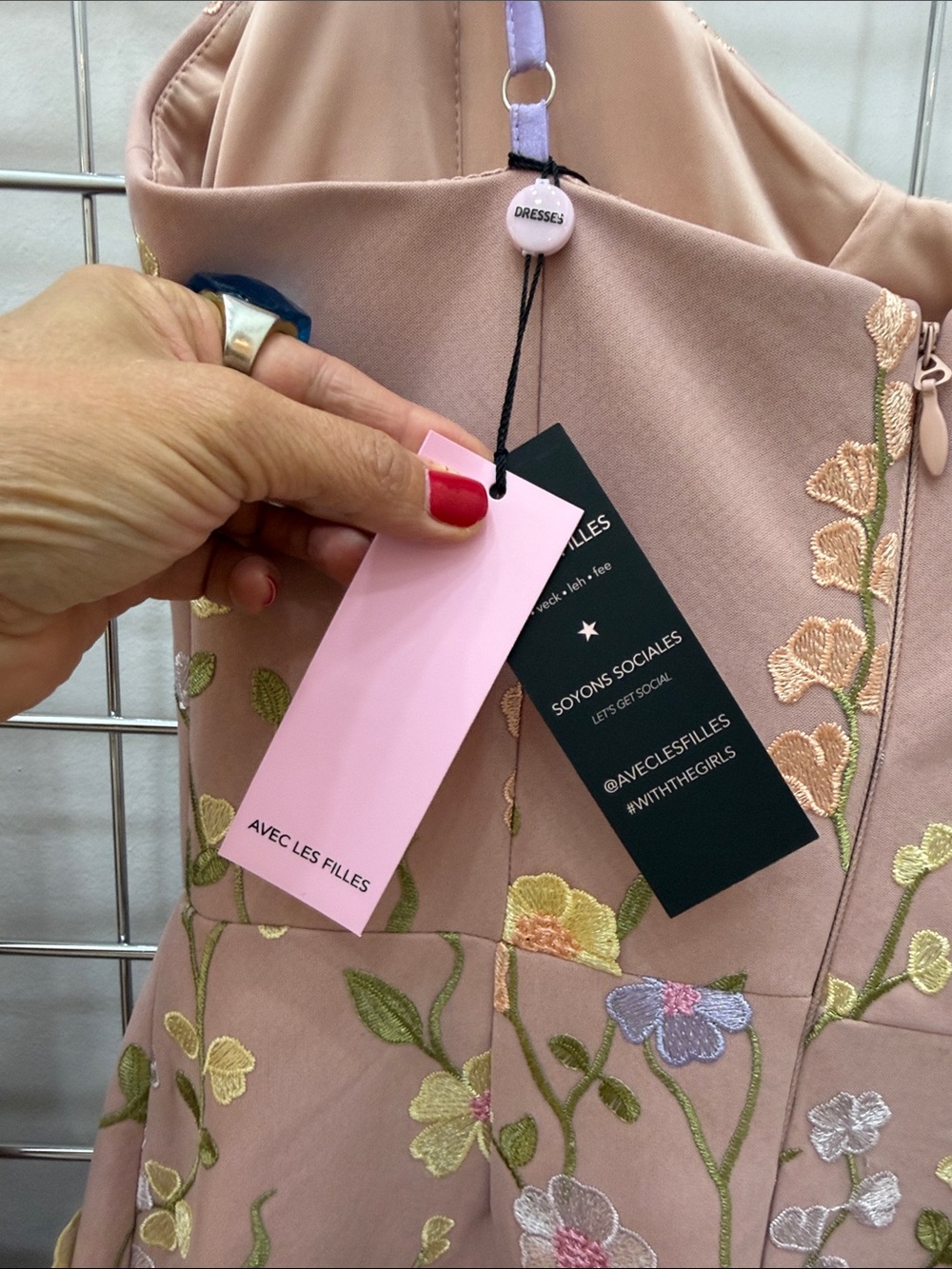 Avec Les Filles Blush 3D Floral Embroidered Midi Dress with Lavender Straps - Picture 6 of 8